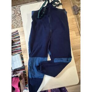 Douglas Gill Men's Navy Blue Fleece Bibs Overalls With Suspenders Size Large